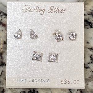 STERLING SILVER Set of 3 Pairs of Earrings CZ
